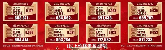 龙光玖誉山：优惠单价低至8xxx元/㎡，8套约73-100㎡房源