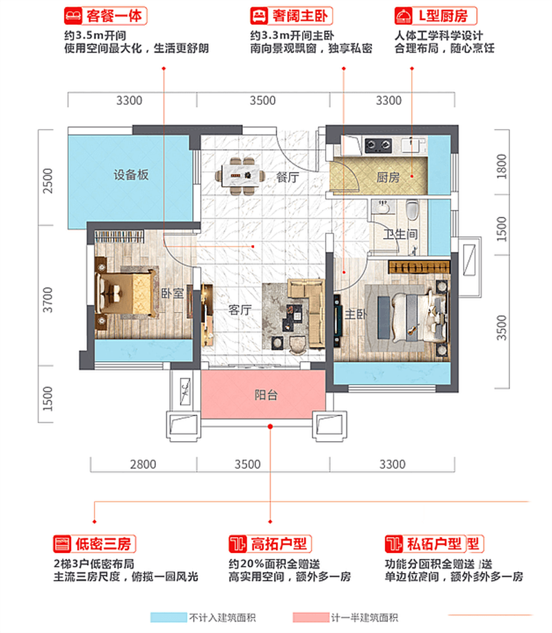 长虹华悦府3室2厅1卫