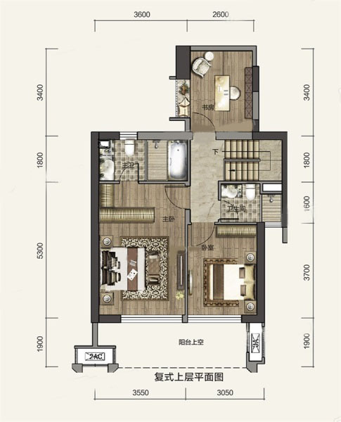 D2户型上层 4房2厅3卫1厨 建面：129㎡