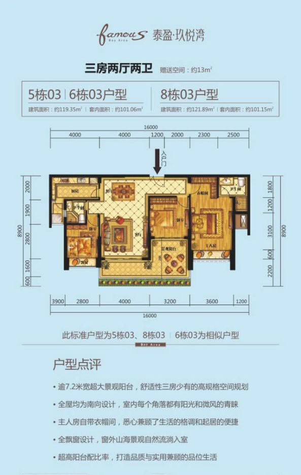 03户型 3房2厅2卫 建面119.35-121.89㎡