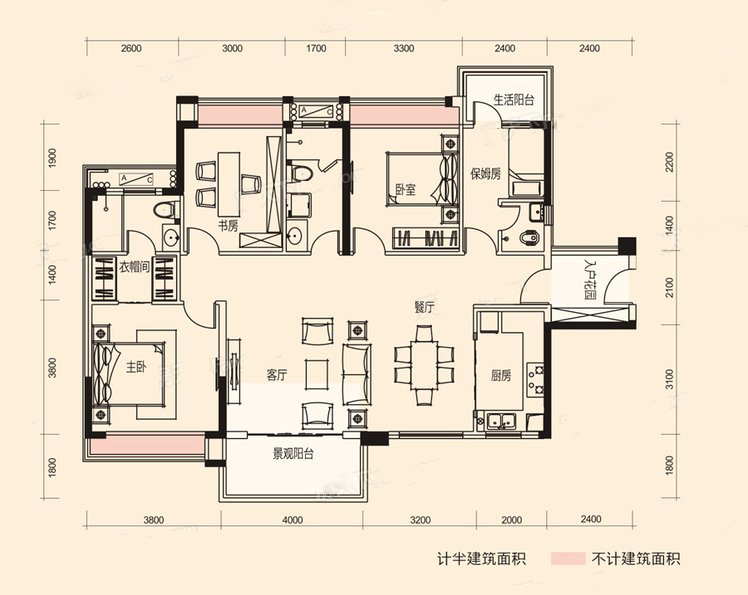 4室2厅2卫1厨 建筑面积140.00㎡