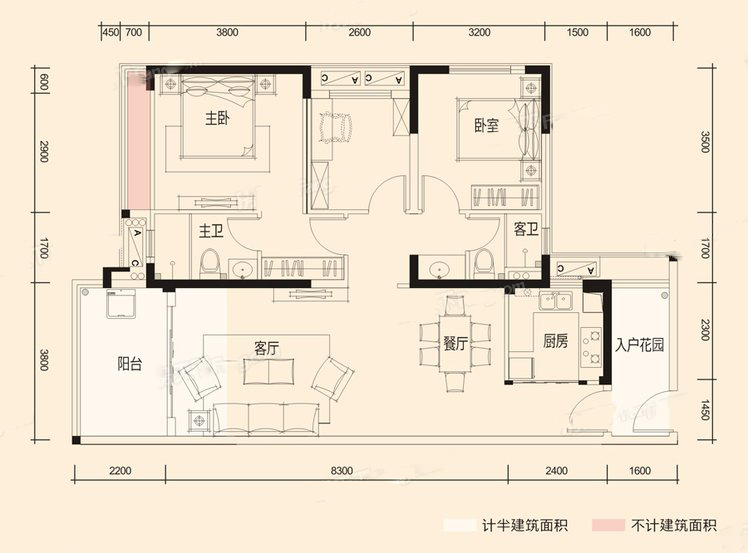 3室2厅2卫1厨 建筑面积113.00㎡