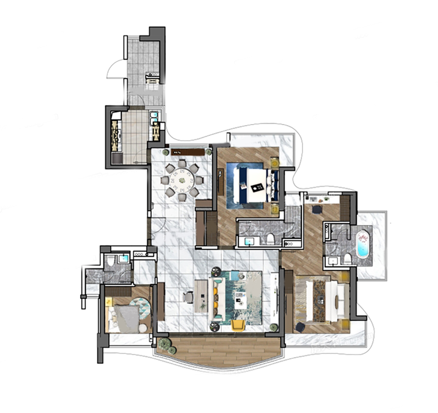 12栋0102户型 3房2厅 建面：186㎡