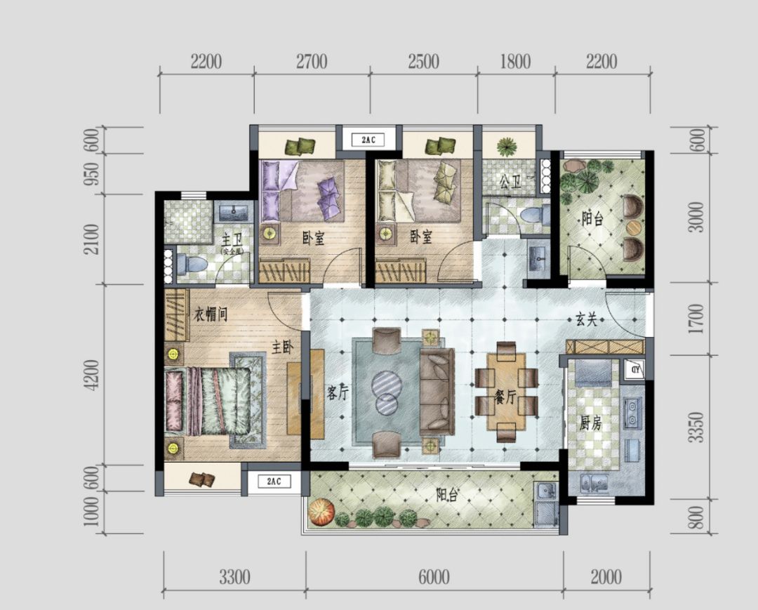 04户型图 4室2厅2卫 建面：108㎡