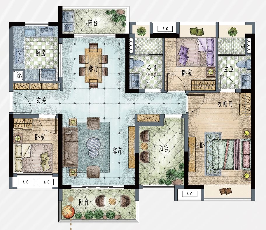 03户型图 4室2厅2卫 建面：125㎡