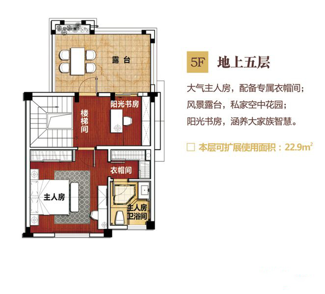 别墅E户型地上五层 5室3厅4卫1厨 建筑面积：178.53