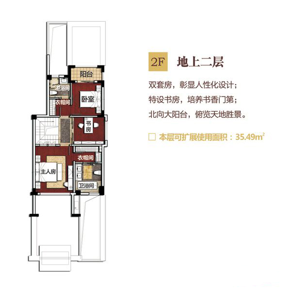 别墅F户型地上二层 5室3厅4卫1厨 建筑面积：184.46