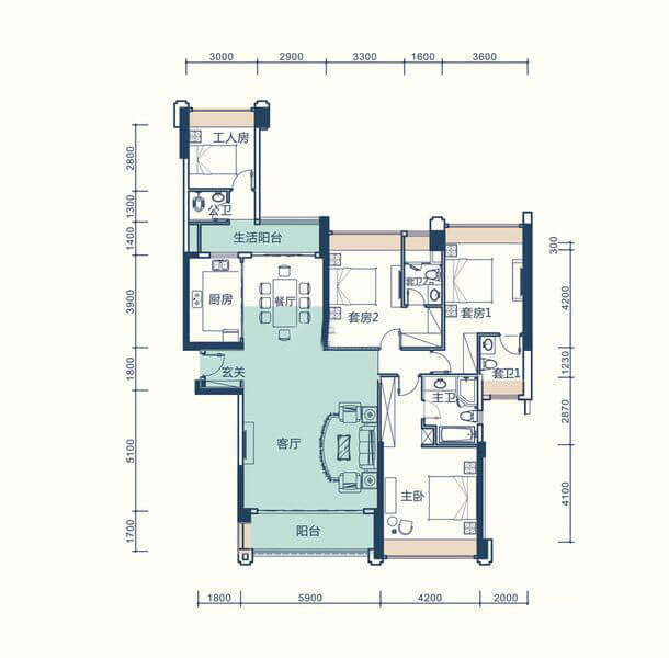 02户型 4室2厅4卫1厨 建筑面积170.00㎡