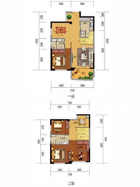 10、12-13、16栋复式C2-Y1户型，4室2厅2卫，建