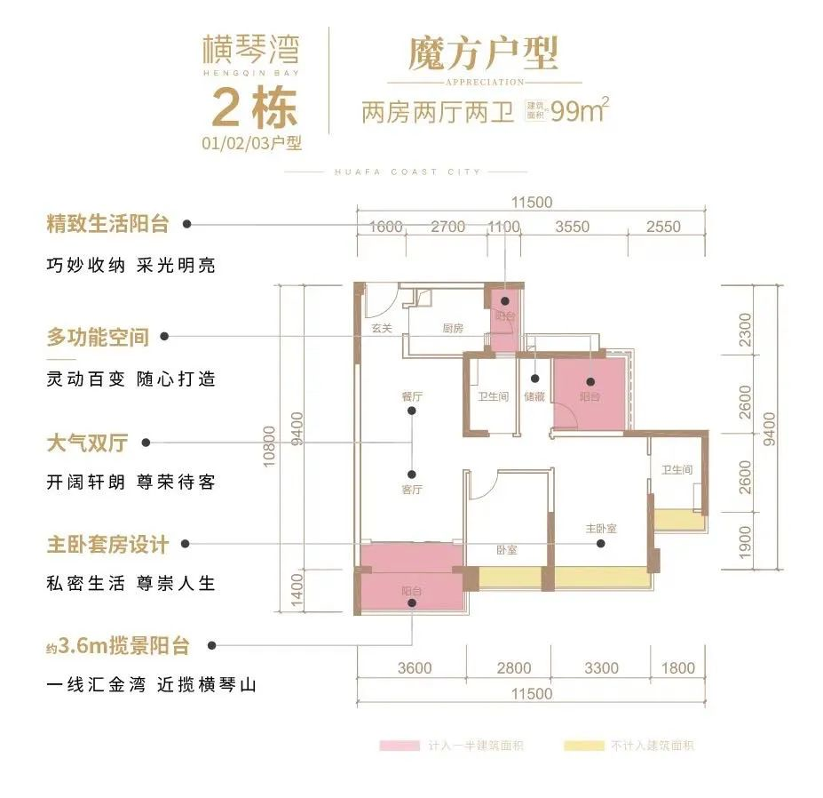 2栋01-03户型-2房2厅2卫-建面99㎡