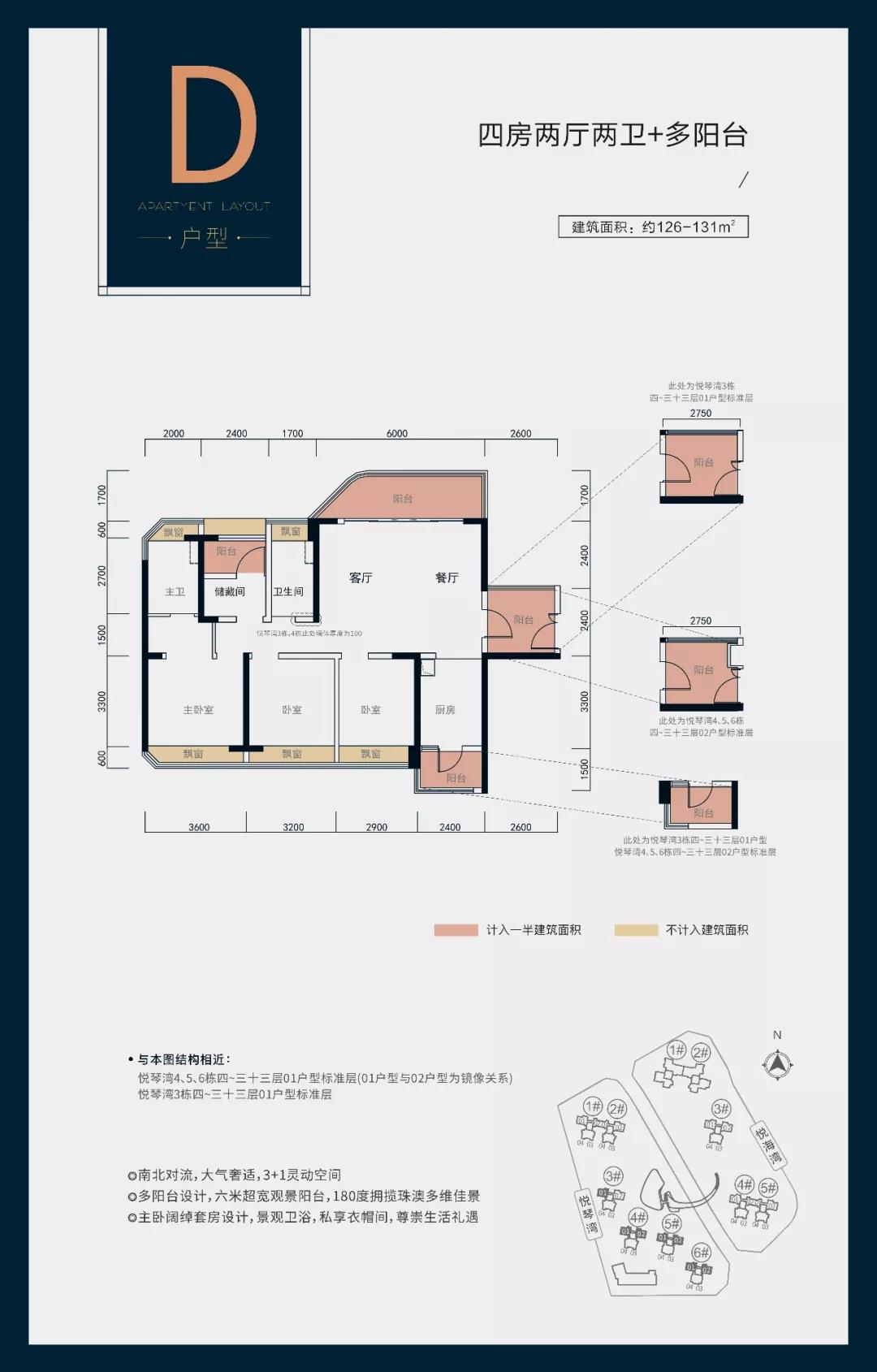 D户型 4房2厅2卫 建面：126-131㎡