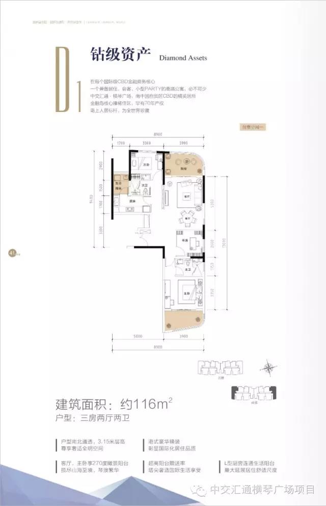 D1户型钻级资产 3房2厅2卫 建面约116㎡