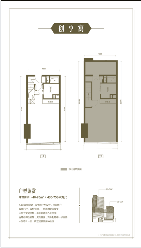 创享寓户型，建面40-70㎡